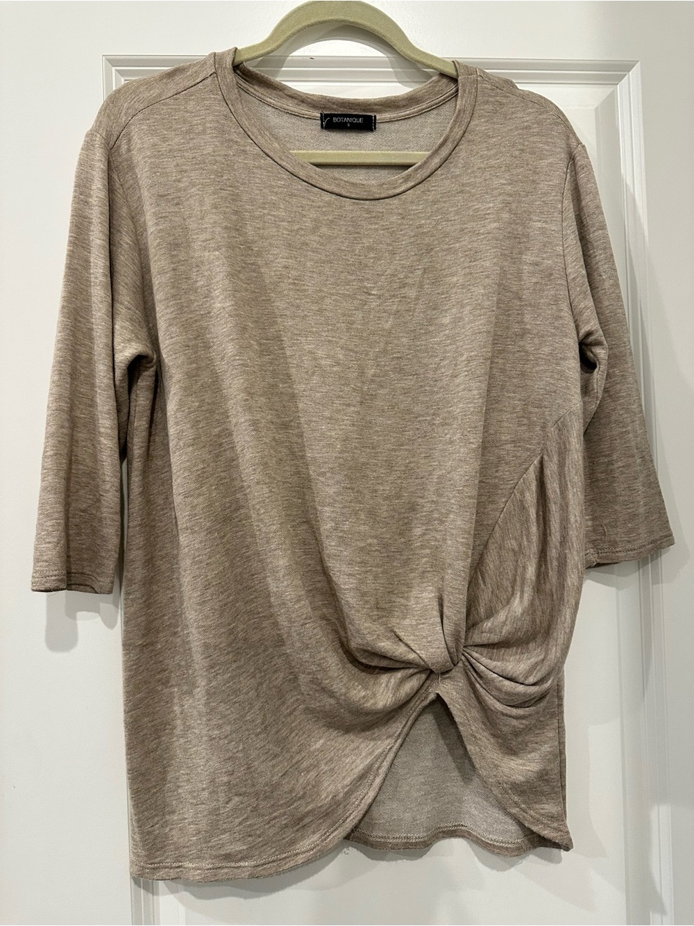 Eileen Fisher Taupe Twist-Front Three-Quarter Sleeve Top